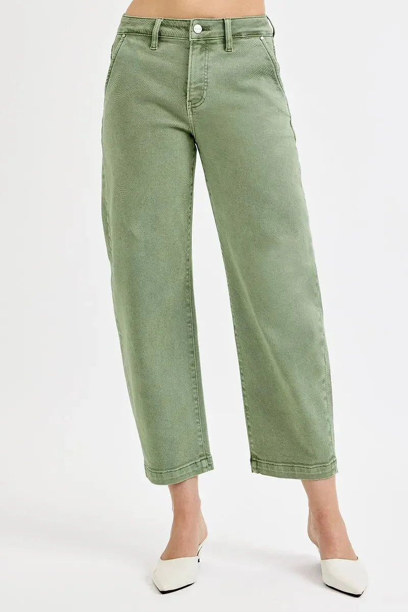 RISEN Full Size Tummy Control High Rise Crop Barrel Jeans Plus Size - VILLA FASHION